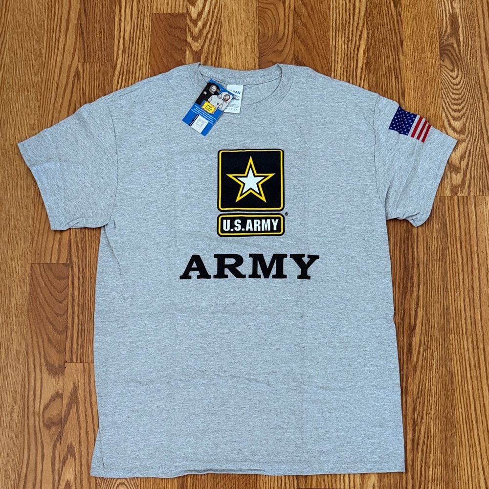Gildan Gray Tee with Military Patch Graphic